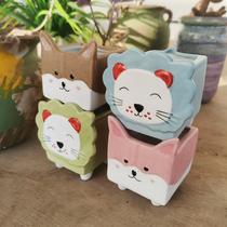 Fleshy flower pot animal hand-painted square mouth with feet white mud fresh creative cute Jingdezhen breathable simple cartoon pottery