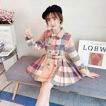 Girl windbreaker 2021 new childrens coat autumn Girl Plaid English style long Korean version of foreign style coat