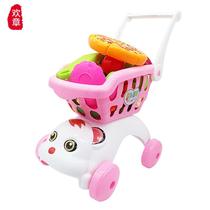 Childrens shopping cart toy girl cut music vegetables and fruits plastic supermarket small trolley play house baby big kitchen