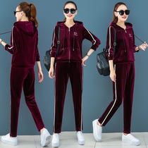 Golden velvet suit womens casual fashion 2021 new spring sportswear two-piece ANTA