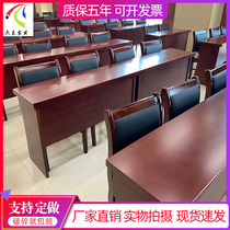 Double Meeting Table Bar Table Training Table Chairs Composition 1 2 m Wood Leather Strips Table Solid Wood Paint Table Meeting Room Table