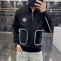 European station sweater men 2021 autumn and winter New Tide ins fashion printing thin slim handsome zipper pullover top