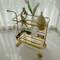 Cou material hand push dining car brass color Nordic golden cake car frosted hotel wine stainless steel ins design