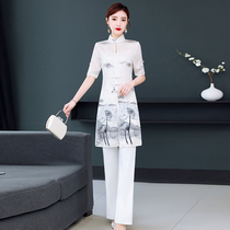唐装女中国风改良汉服古装旗袍盘扣上衣茶服套装现代短袖夏复古风
