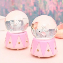 Cute pink little elephant crystal ball couple Music Box Music Box Creative birthday gift gift for girls