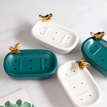 Nordic ceramic creative bird soap box double drain soap dish gilded toilet bath soap bracket American