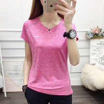 Womens quick-drying short-sleeved v-neck summer thin outdoor sports mountaineering clothing Quick-drying clothes running hiking half-sleeved t-shirt
