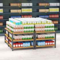 Supermarket double-sided grain and oil shelves pile head Nakajima shelf Snack food display shelf Convenience store cleaning supplies milk