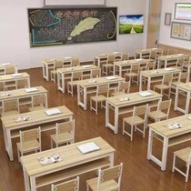 Primary School students double color painting table art desks and chairs training table tutoring class double calligraphy desk long table