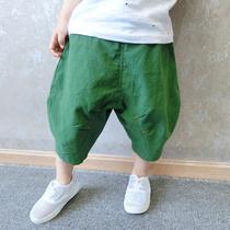 Boys shorts seven-point pants 2021 childrens Haroon pants baby pants Childrens anti-mosquito shorts cotton and hemp pants summer
