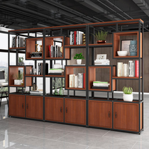 Iron high partition shelf office screen hollow bookshelf floor flower rack with cabinet iron storage locker