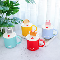 Moist mobile phone holder ceramic cup color glaze with lid spoon creative cartoon water cup office mug