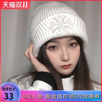 Hat female autumn and winter thick knitted hat Joker Net red round face suitable hat warm cold hat male white wool