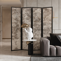 New Chinese semi-transparent abstract folding mobile screen solid wood partition living room custom bedroom shelter home office