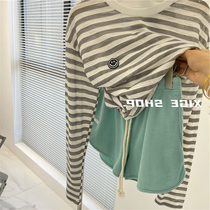 Smiley sunscreen T-shirt womens summer thin lazy wind wild striped shirt loose thin round neck long sleeve T-shirt top