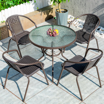 Outdoor Leisure Table And Chairs Outdoor Terrace Open Air Chairs Garden Courtyard Rattan Chairs Combined Iron Art Dining Table And Chairs Five Sets