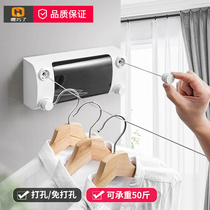 Indoor non-perforated clothesline clothes drying artifact hanging cool clothes invisible telescopic drying rack steel wire