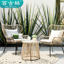 Outdoor table and chairs Minjuku Balcony Creativity Small Table And Chairs Net Red Patio Home Outdoor Casual Rattan Chair Three Sets