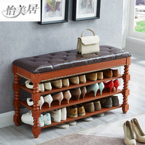 Solid wood shoe rack American style changing shoes stool Home shoe rack Sitting Shoes Cabinet Doorway Eu-style shoe rack stool containing frame upholstered