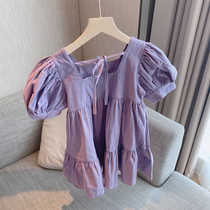 Girls summer dress 2021 New style a touch of purple bubble sleeve dress childrens fashion princess dress