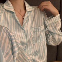 New in ice silk sleeve female spring and autumn long sleeve thin red silk spring and summer home suit