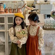 2021 autumn new childrens clothing childrens baby siblings suspender skirt boys and girls Korean version of floral skirt