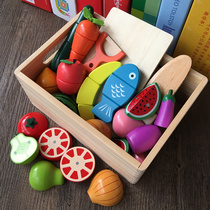 Children gift wooden magnetic fruit vegetable cut cut to see 3456 year old boy girl over play home kitchen toy