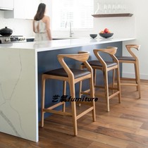 Nordic retro bar chair light luxury backward high chair white wax wood bar table chair high footstool chair