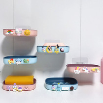 Cute cartoon powerful seamless paste drain soap box creative double bathroom suction Wall soap box big soap box