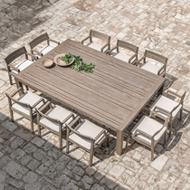 Outdoor Hotel Villa Solid Wood Dining Table And Chairs Patio Waterproof Sunscreen Chairs Garden Terrace Teak Wood Furniture Combination