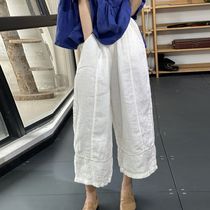 Morey summer original literary retro embroidered stitching casual pants loose thin wild solid color linen wide-leg pants