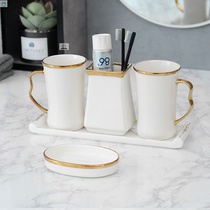 Couple light luxury washing set Toothbrush cup Ceramic mouthwash cup Dental household five-piece set Bathroom bathroom Nordic