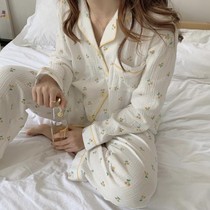Korea ins Cherry Cotton yarn wrap long sleeve trousers home clothing cotton pajamas set women