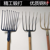 Iron fork three-strand fork agricultural iron fork all-steel household rollover long handle fork grass manure fork large