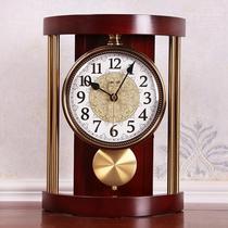 European style retro solid wood clock old metal table clock living room fashion creative American Chinese ornaments home clock