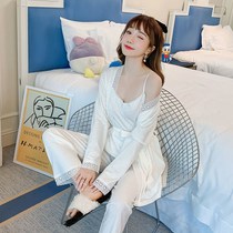 Pajamas women spring and autumn long sleeve cotton sweet cute female princess style home clothing three-piece nightgown hanging belt outfit