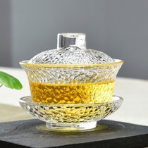 Glass Three Cave Bowl Glass Cover Bowl Japanese Hammer Wing Tea Bowl Ceramic Kung Fu Tea Tea Maker Three Cave Bowl