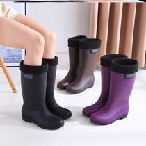 Womens rain boots plus velvet thickened adult womens fashion models wearing water shoes long tube rain boots low-top overshoes non-slip