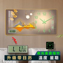 New living room wall clock decorative painting restaurant with luminous clock with perpetual calendar clock painting free punching quartz clock