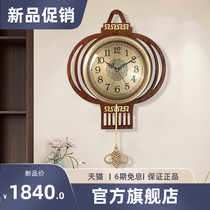 New Chinese hanging clock Living room China Wind watches Home Fashion atmosphere light extravagant pure copper solid wood clock hanging wall Classical
