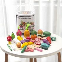 Le childrens kitchen toys wooden cut fruits and vegetables magnetic play house suit girl play house simulation puzzle look