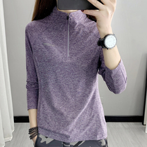 Standing Collar Speed Dry Jersey Woman Long Sleeve T-shirt Spring Autumn Outdoor Sports Fitness Running Yoga Clothes Elastic Breathable Sweatshirt