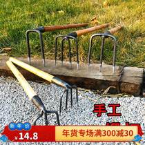 Three-teeth two-teeth steel rake garden rake pine soil grab grab two-teeth and four-teeth pickax to dig bauxi farmware