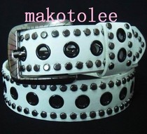 Joker mens belt personality womens belt Korean trend belt rivet fashion hip hop performance White Belt