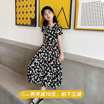 网红女童连衣裙夏小雏菊印花中长款2020收腰雪纺中大儿童碎花裙子