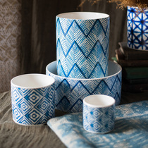 Han blue printed ceramic flower pot vase tie batik decorative pendulum pen holder sundry storage