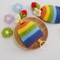 Shake Soundnet Red Knit Rainbow Key Bag Handmade Wool Wire Car Key Protective Sleeve Strawberry Flower Packet