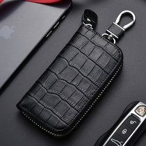 Car Key Pack Crocodile Genuine Bull Leather Zipper Home Lock Spoon Bag Waist Hanging Multifunction Large Capacity Key Bag