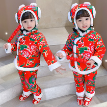 Northeast big flower jacket thickened baby flower padded jacket girl handmade cotton padded jacket ethnic style boy New Years clothing suit