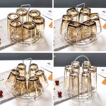 Thickened heat-resistant household glass water cup set 6 amber tea cups Tea cups Juice beer cups with cup holder
